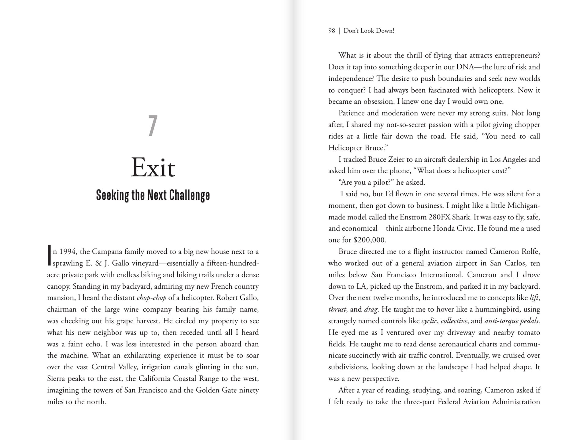 Typeset spread: chapter seven, Exit