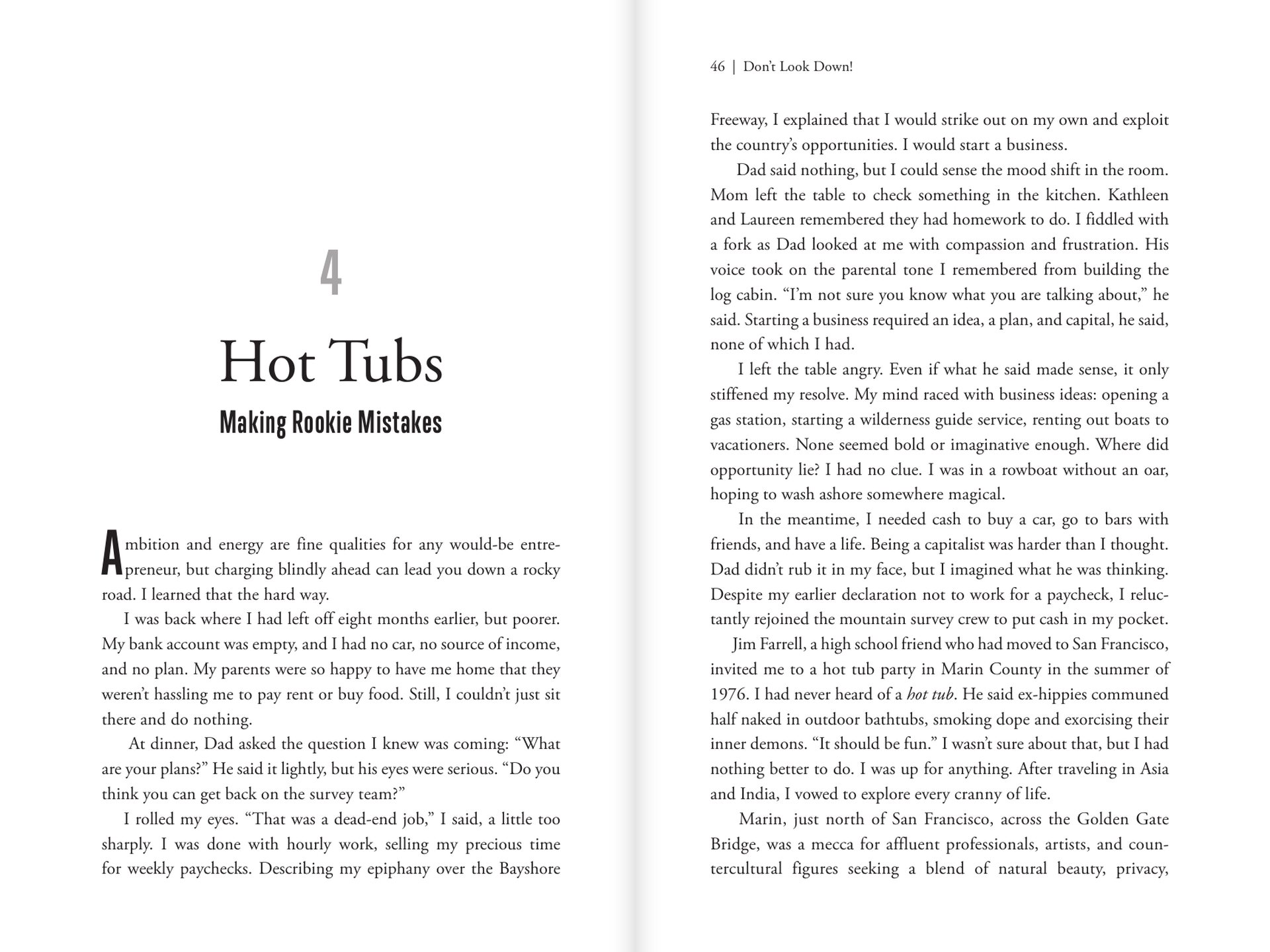 Typeset spread: chapter four, Hot Tubs